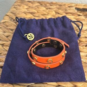 Tory Burch Orange Leather Wrap Bracelet